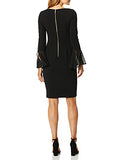 Calvin Klein Women's Solid Sheath with Chiffon Bell Sleeves Dress, Black 2, 4