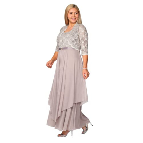 R&M Richards Long Mother of The Bride Formal Dress| Sleeveless with Matching 3/4 Sleeve Lace Jacket | Perfect for Formal, Evening Party Or Any Other Special Occasion(8, Champagne)