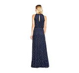 Adrianna Papell Womens Art Deco Beaded Blouson Dress with Halter Neckline, Navy, 4